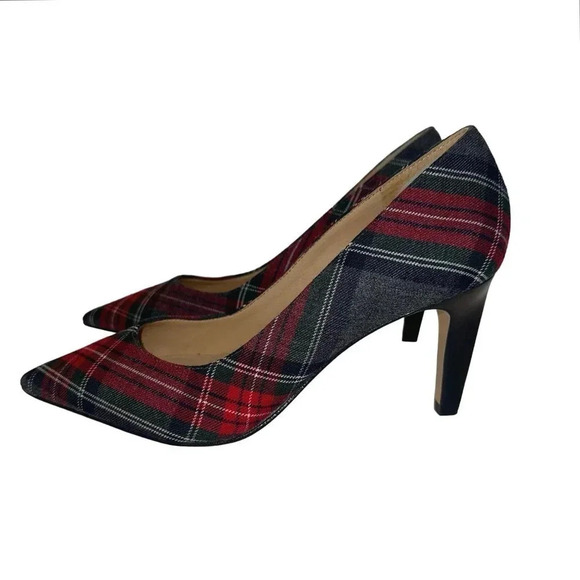 Talbots‎ red, grey, white tartan plaid versatile pump 2.75" heels size 5 1/2M - Picture 2 of 8